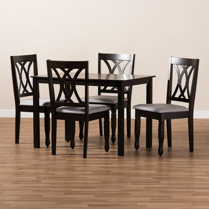 Gray Fabric Upholstered Espresso Brown Finished Wood 5-Piece Dining Set