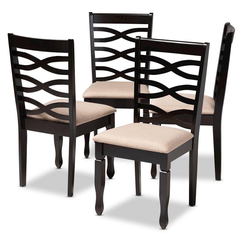 Sand Fabric Upholstered Espresso Brown Finished Wood Dining Chair Set of 4