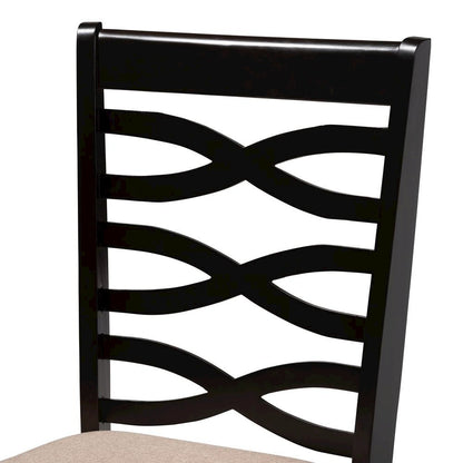 Sand Fabric Upholstered Espresso Brown Finished Wood Dining Chair Set of 4