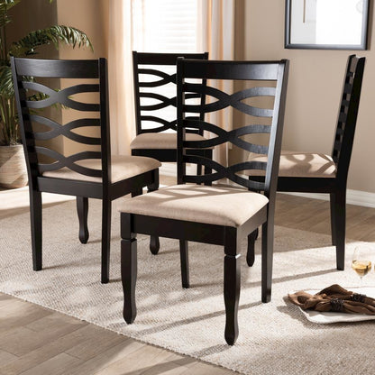 Sand Fabric Upholstered Espresso Brown Finished Wood Dining Chair Set of 4