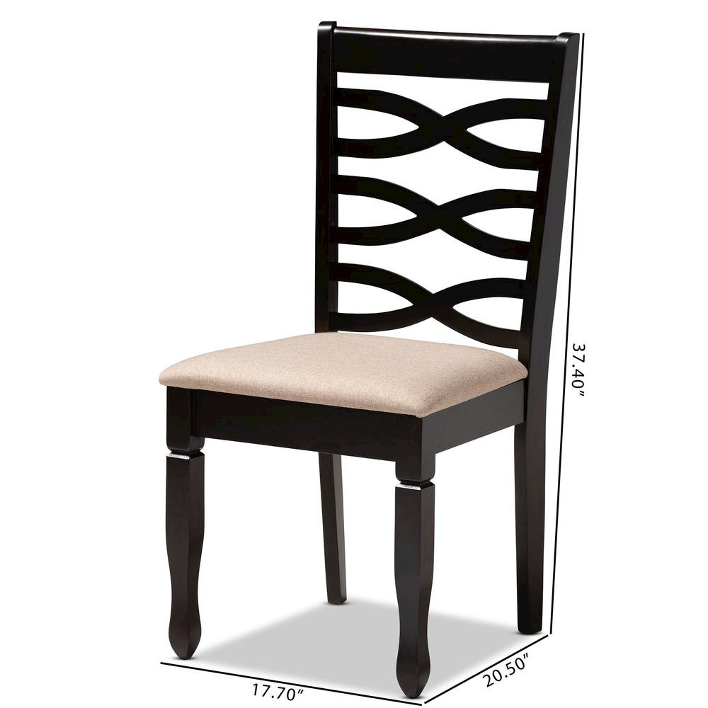 Sand Fabric Upholstered Espresso Brown Finished Wood Dining Chair Set of 4
