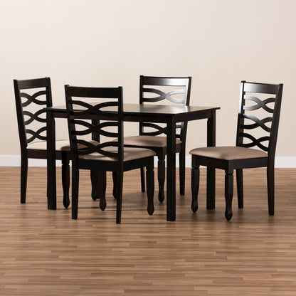 Sand Fabric Upholstered Espresso Brown Finished Wood 5-Piece Dining Set