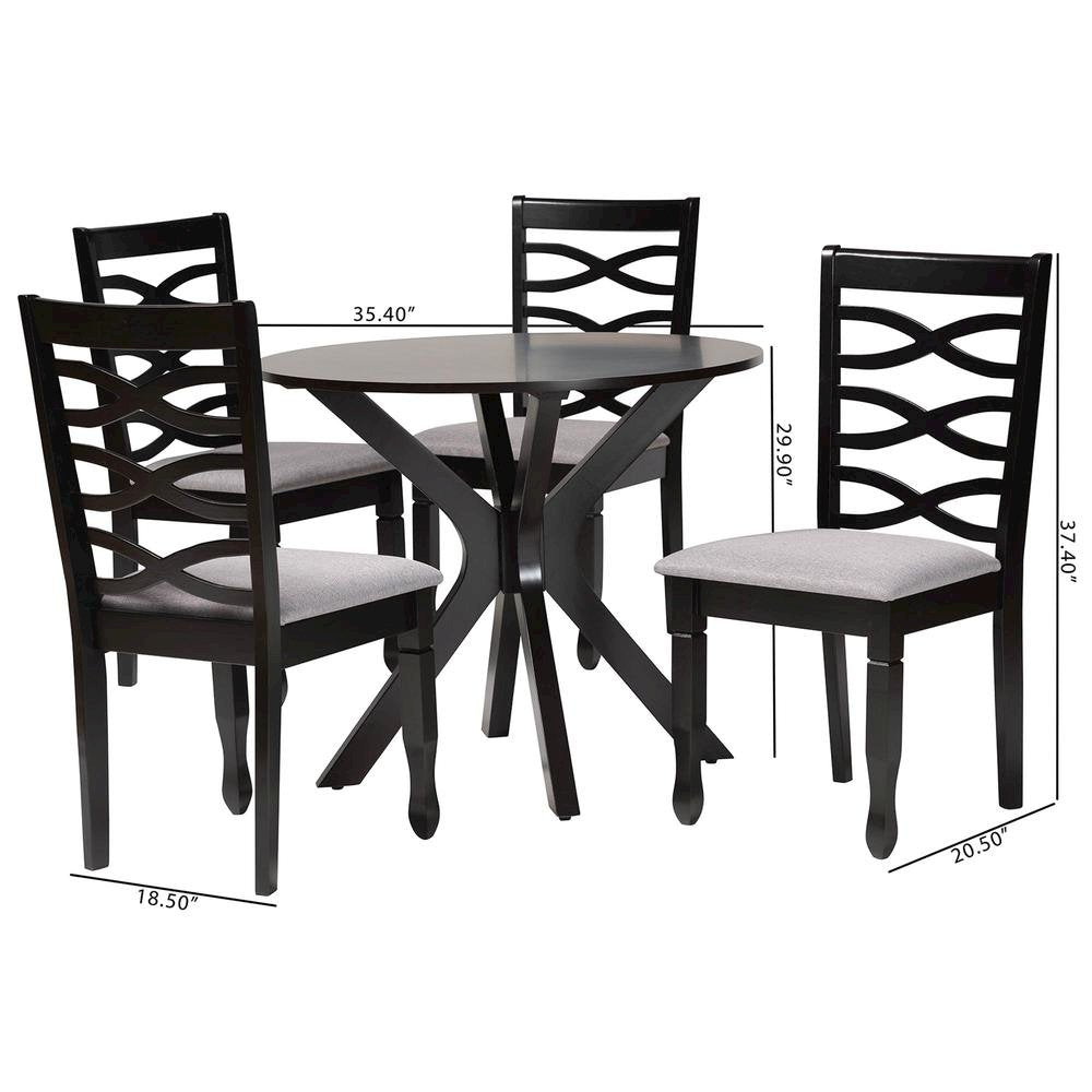 Mila Modern Grey Fabric and Dark Brown Finished Wood 5-Piece Dining Set