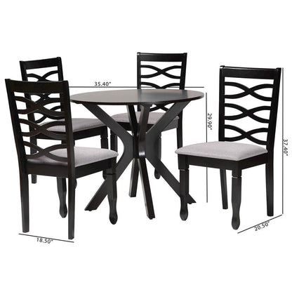 Mila Modern Grey Fabric and Dark Brown Finished Wood 5-Piece Dining Set