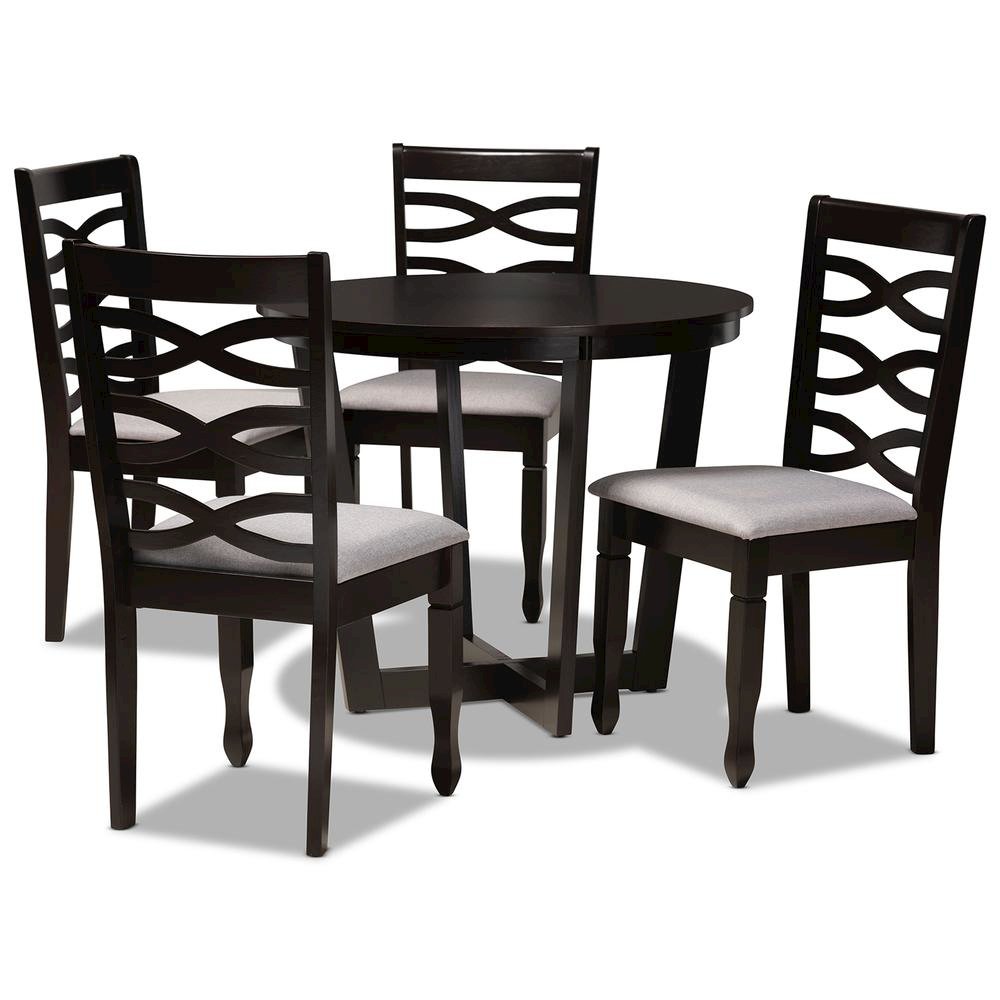 Grey Fabric Upholstered and Dark Brown Finished Wood 5-Piece Dining Set