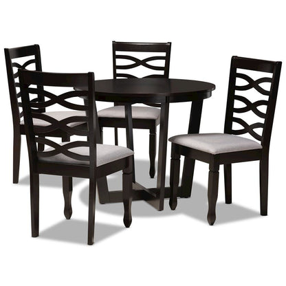 Grey Fabric Upholstered and Dark Brown Finished Wood 5-Piece Dining Set