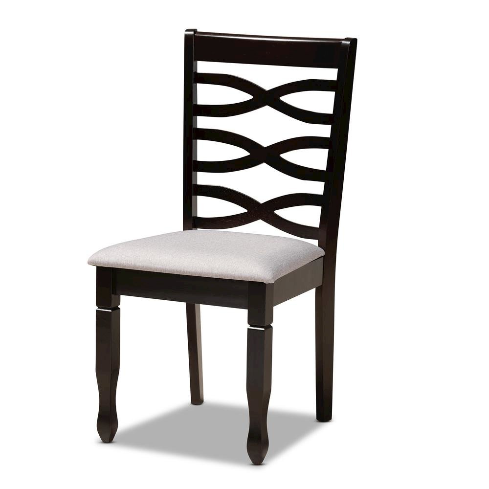 Grey Fabric Upholstered and Dark Brown Finished Wood 5-Piece Dining Set