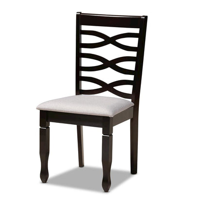 Grey Fabric Upholstered and Dark Brown Finished Wood 5-Piece Dining Set