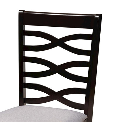 Grey Fabric Upholstered and Dark Brown Finished Wood 5-Piece Dining Set