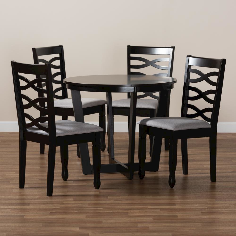 Grey Fabric Upholstered and Dark Brown Finished Wood 5-Piece Dining Set