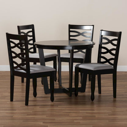 Grey Fabric Upholstered and Dark Brown Finished Wood 5-Piece Dining Set