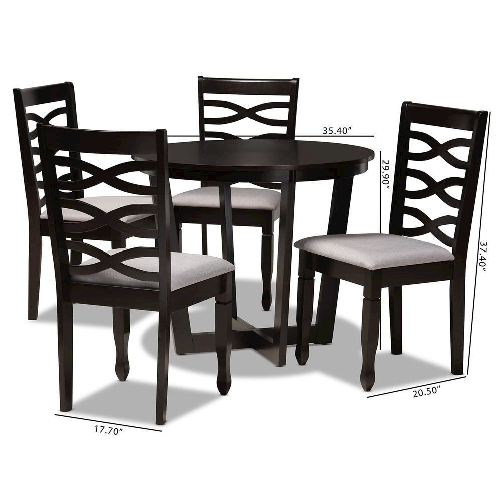 Grey Fabric Upholstered and Dark Brown Finished Wood 5-Piece Dining Set