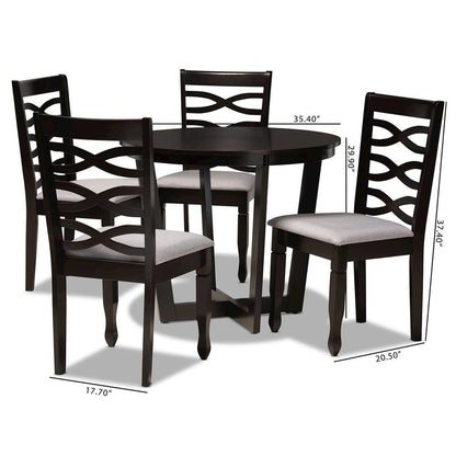 Grey Fabric Upholstered and Dark Brown Finished Wood 5-Piece Dining Set