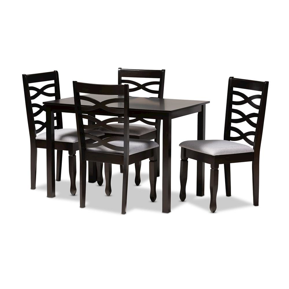 Gray Fabric Upholstered Espresso Brown Finished Wood 5-Piece Dining Set