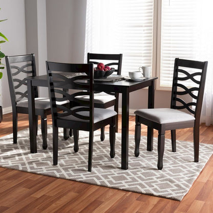 Gray Fabric Upholstered Espresso Brown Finished Wood 5-Piece Dining Set