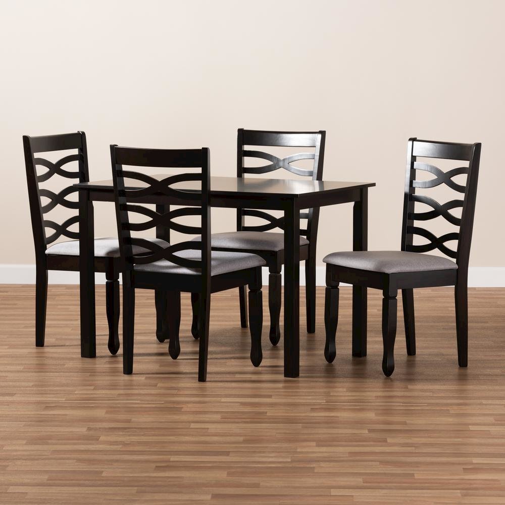 Gray Fabric Upholstered Espresso Brown Finished Wood 5-Piece Dining Set