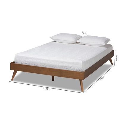 Mid-Century Modern Walnut Brown Finished Wood Full Size Platform Bed Frame