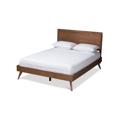 Zenon Mid-Century Modern Walnut Brown Finished Wood Queen Size Platform Bed