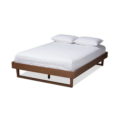 Walnut Brown Finished Wood Queen Size Platform Bed Frame