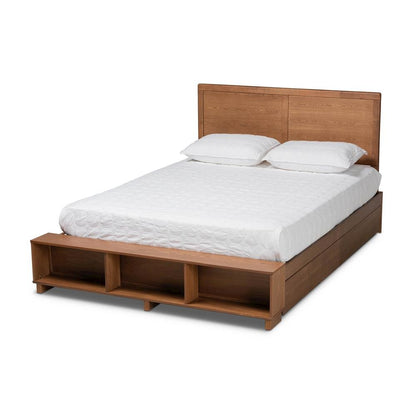 Wood Full Size 4-Drawer Platform Storage Bed with Built-In Shelves