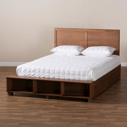 Wood Full Size 4-Drawer Platform Storage Bed with Built-In Shelves