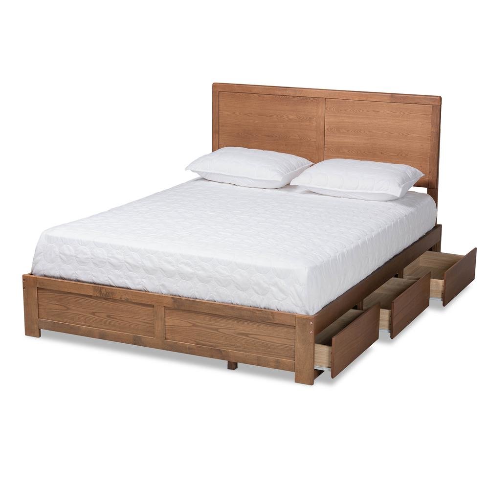 Walnut Brown Finished Wood Full Size 3-Drawer Platform Storage Bed