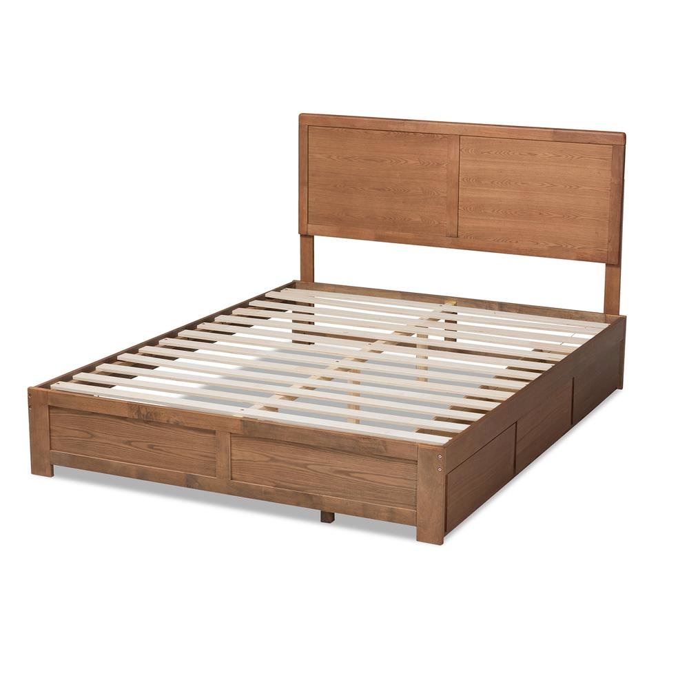 Walnut Brown Finished Wood Full Size 3-Drawer Platform Storage Bed