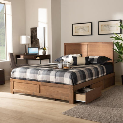 Walnut Brown Finished Wood Full Size 3-Drawer Platform Storage Bed