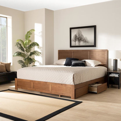 Walnut Brown Finished Wood King Size 3-Drawer Platform Storage Bed