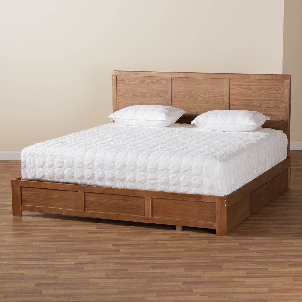 Walnut Brown Finished Wood King Size 3-Drawer Platform Storage Bed