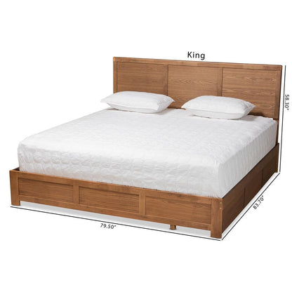 Walnut Brown Finished Wood King Size 3-Drawer Platform Storage Bed