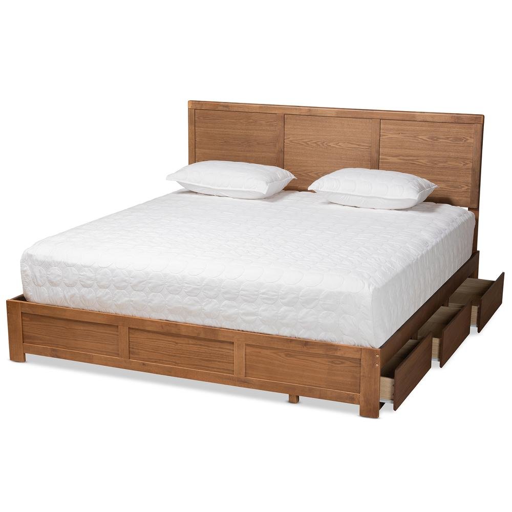 Walnut Brown Finished Wood King Size 3-Drawer Platform Storage Bed
