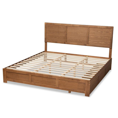 Walnut Brown Finished Wood King Size 3-Drawer Platform Storage Bed