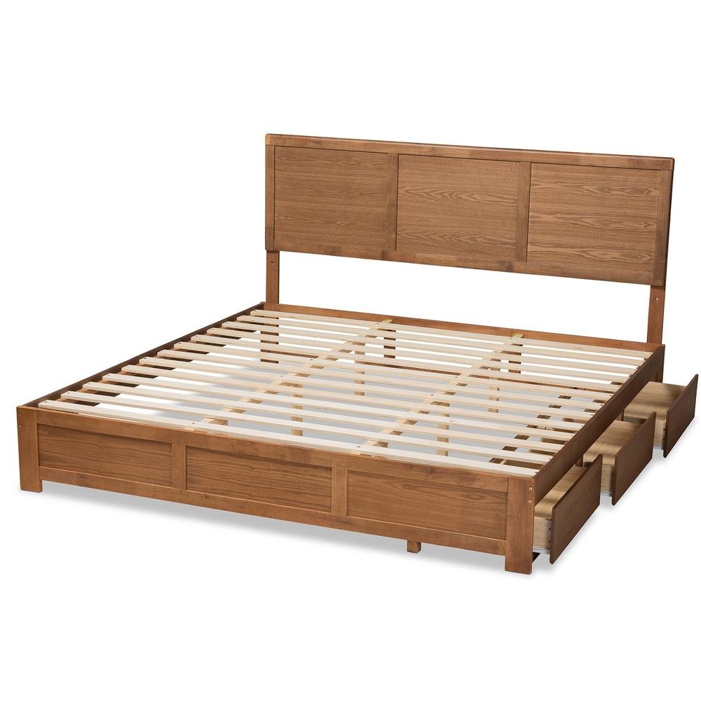Walnut Brown Finished Wood King Size 3-Drawer Platform Storage Bed