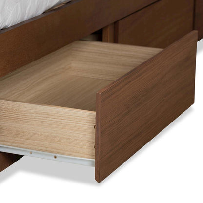 Walnut Brown Finished Wood King Size 3-Drawer Platform Storage Bed