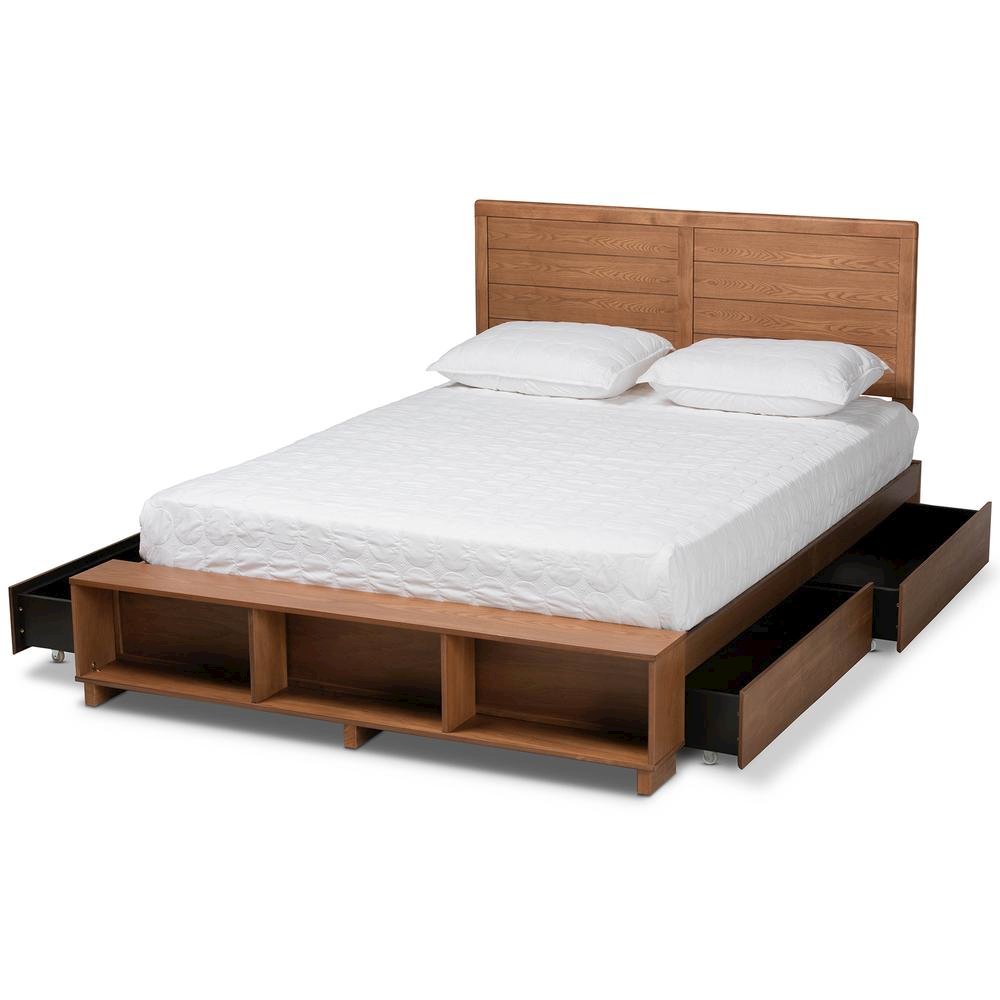 Wood Full Size 4-Drawer Platform Storage Bed with Built-In Shelves