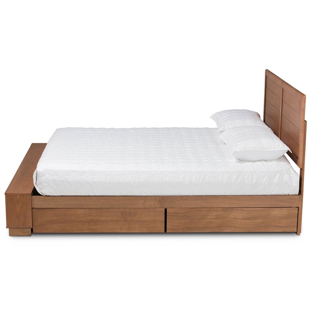 Wood Full Size 4-Drawer Platform Storage Bed with Built-In Shelves