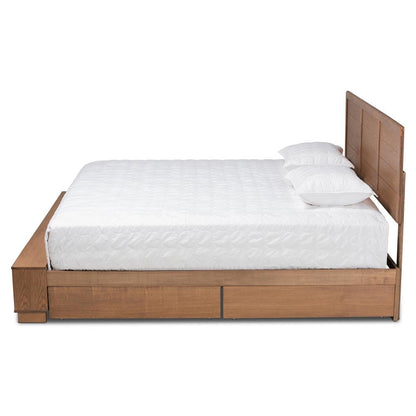 Wood King Size 4-Drawer Platform Storage Bed with Built-In Shelves