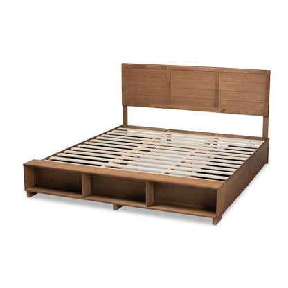 Wood King Size 4-Drawer Platform Storage Bed with Built-In Shelves
