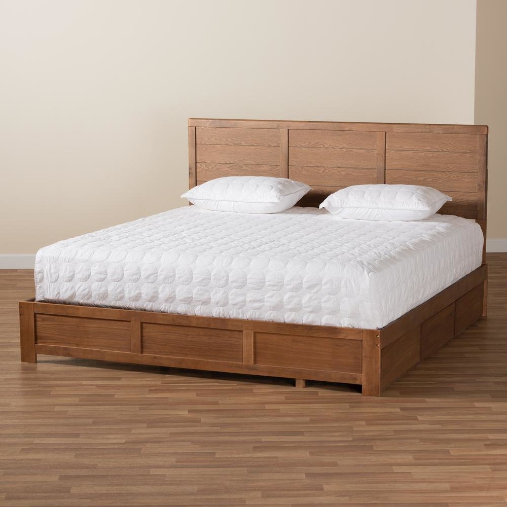 Walnut Brown Finished Wood King Size 3-Drawer Platform Storage Bed