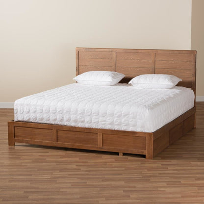 Walnut Brown Finished Wood King Size 3-Drawer Platform Storage Bed