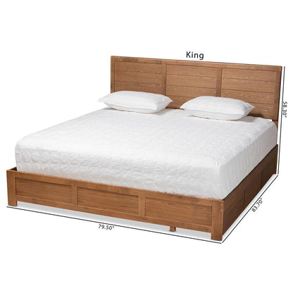 Walnut Brown Finished Wood King Size 3-Drawer Platform Storage Bed