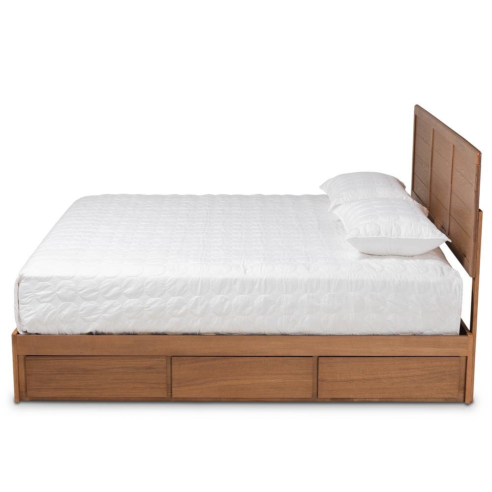 Walnut Brown Finished Wood King Size 3-Drawer Platform Storage Bed