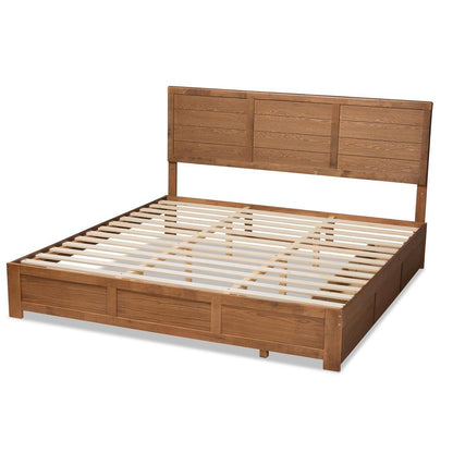 Walnut Brown Finished Wood King Size 3-Drawer Platform Storage Bed