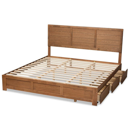 Walnut Brown Finished Wood King Size 3-Drawer Platform Storage Bed