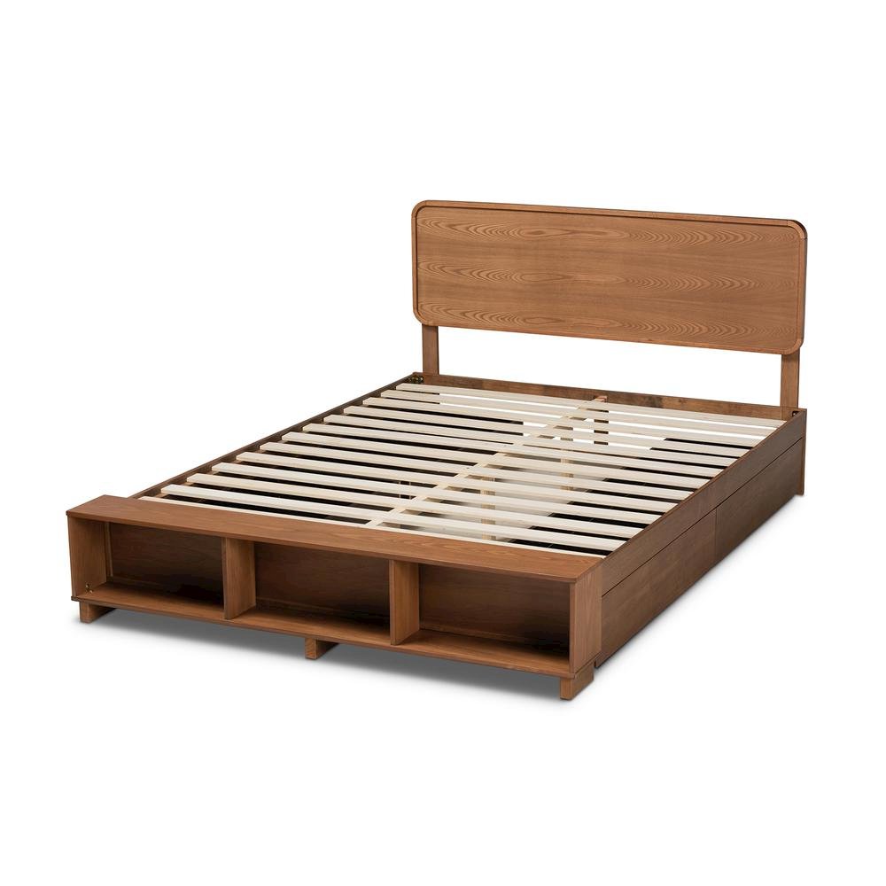 Walnut Brown Finished Wood 4-Drawer Full Size Platform Storage Bed