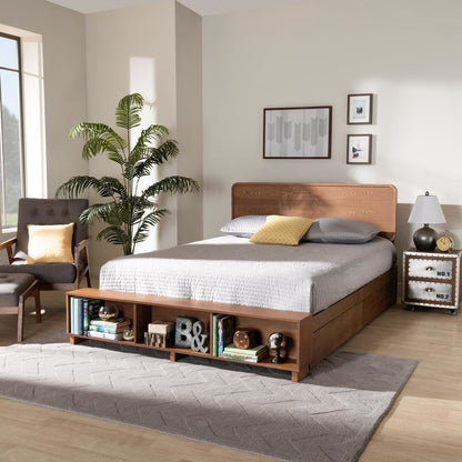 Walnut Brown Finished Wood 4-Drawer Full Size Platform Storage Bed