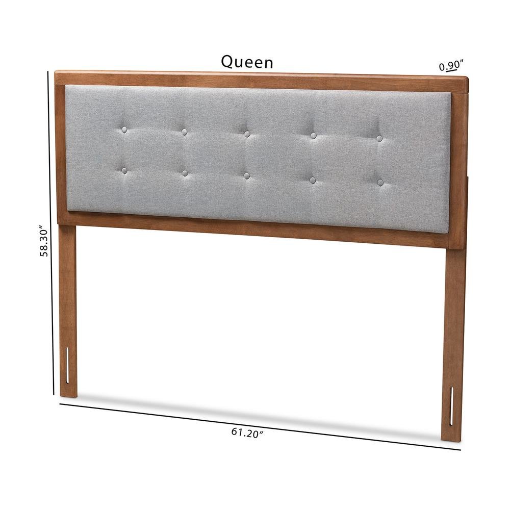 Light Grey Fabric Upholstered Walnut Brown Finished Wood Full Size Headboard