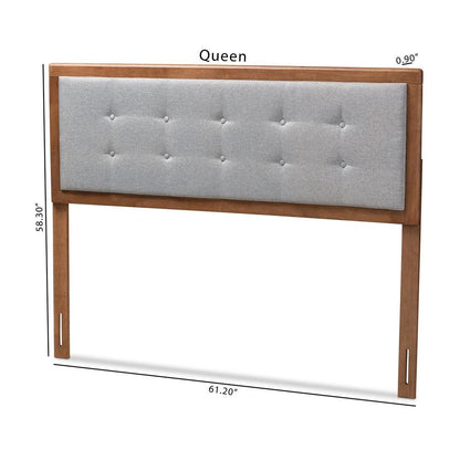 Light Grey Fabric Upholstered Walnut Brown Finished Wood Full Size Headboard