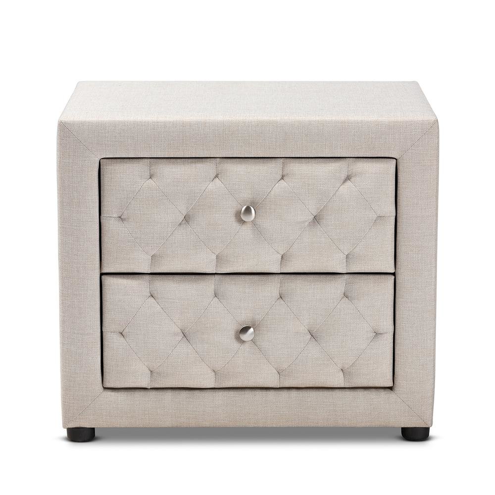Light Beige Fabric Upholstered 2-Drawer Wood Nightstand